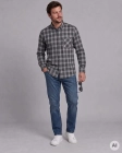 Koszula Flanelowa Męska Casual w kroju Slim Fit Szara w Kratkę