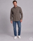 Koszula Flanelowa Męska Casual w kroju Slim Fit Brązowa w Kratkę
