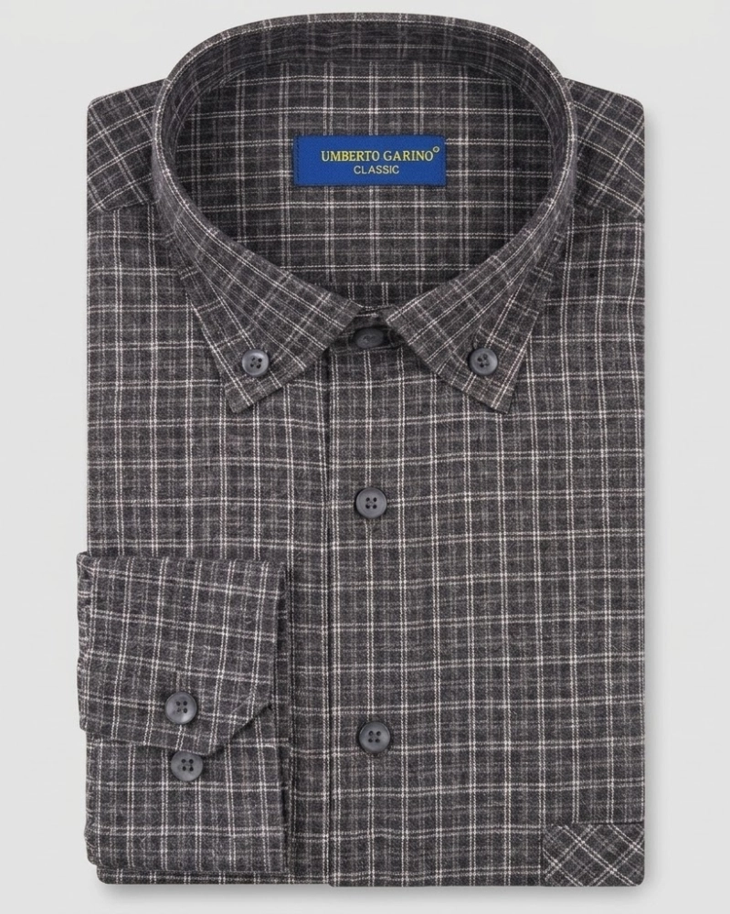 Koszula Flanelowa Męska Casual w kroju Slim Fit Grafitowa w Kratkę