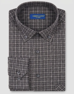 Koszula Flanelowa Męska Casual w kroju Slim Fit Grafitowa w Kratkę L478