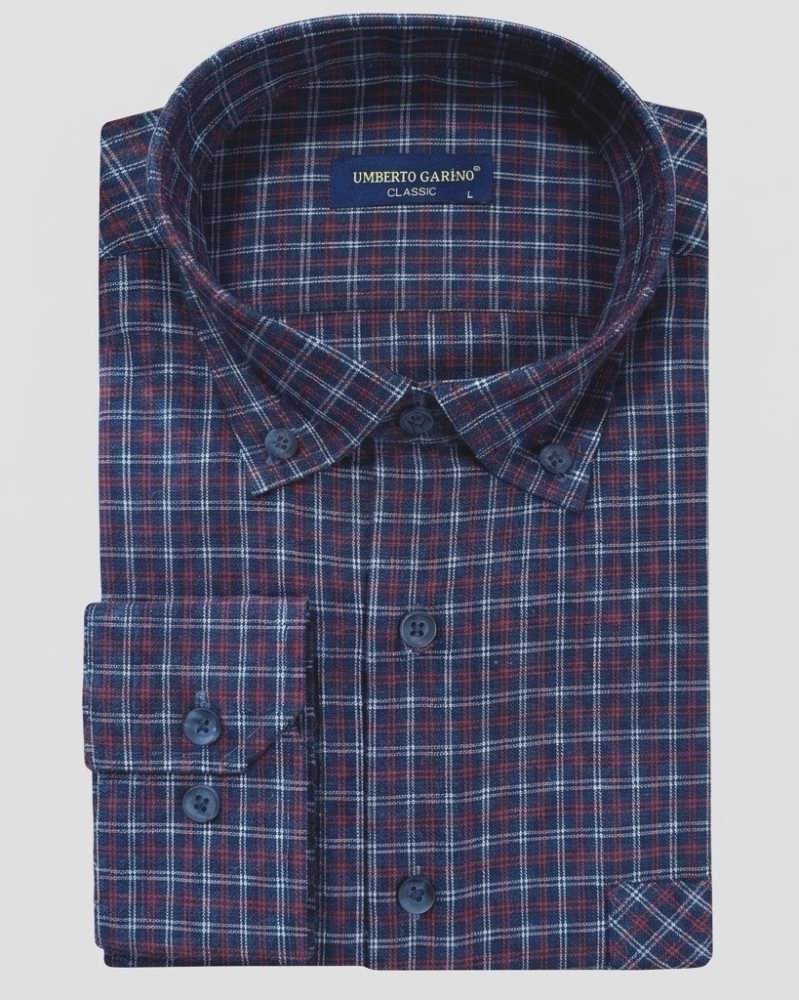 Koszula Flanelowa Męska Casual w kroju Slim Fit Granatowa w Kratkę