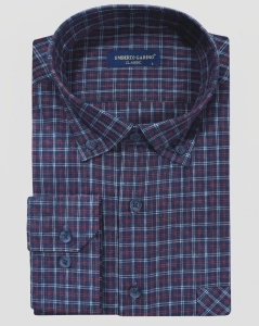Koszula Flanelowa Męska Casual w kroju Slim Fit Granatowa w Kratkę L479