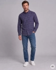 Koszula Flanelowa Męska Casual w kroju Slim Fit Granatowa w Kratkę