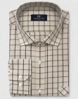 Koszula Bawełniana Męska Casual w kroju Slim Fit Beżowa w Kratkę