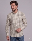 Koszula Bawełniana Męska Casual w kroju Slim Fit Beżowa w Kratkę