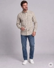 Koszula Bawełniana Męska Casual w kroju Slim Fit Beżowa w Kratkę