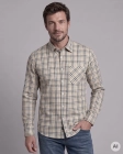 Koszula Bawełniana Męska Casual w kroju Slim Fit Beżowa w Kratkę