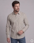 Koszula Bawełniana Męska Casual w kroju Slim Fit Beżowa w Kratkę