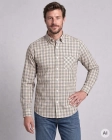 Koszula Bawełniana Męska Casual w kroju Slim Fit Beżowa w Kratkę