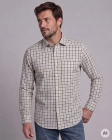 Koszula Bawełniana Męska Casual w kroju Slim Fit Beżowa w Kratkę