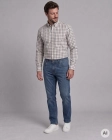 Koszula Bawełniana Męska Casual w kroju Slim Fit Beżowa w Kratkę