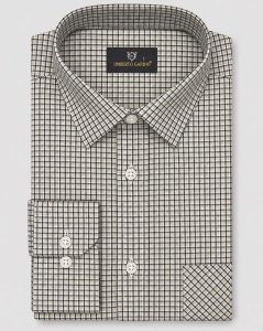 Koszula Bawełniana Męska Casual w kroju Slim Fit Beżowa w Kratkę L485