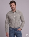 Koszula Bawełniana Męska Casual w kroju Slim Fit Beżowa w Kratkę