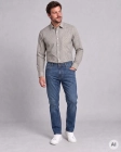 Koszula Bawełniana Męska Casual w kroju Slim Fit Beżowa w Kratkę