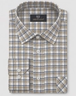 Koszula Bawełniana Męska Casual w kroju Slim Fit Beżowa w Kratkę