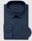 Koszula Bawełniana Męska Elegancka Slim Fit Granatowa we Wzorki