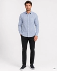 Koszula Bawełniana Męska Elegancka Slim Fit Niebieska we Wzorki Laviino