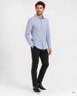 Koszula Bawełniana Męska Elegancka Slim Fit Niebieska we Wzorki Laviino