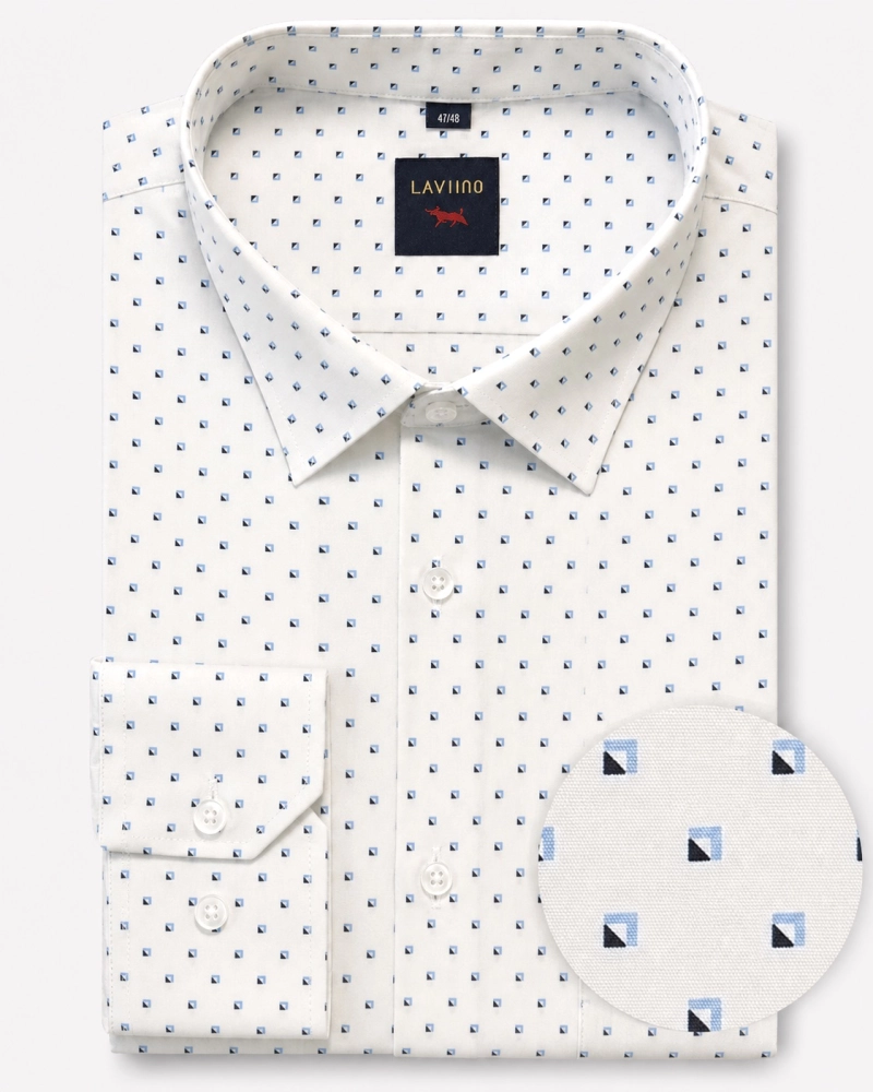 Koszula Bawełniana Męska Elegancka Slim Fit Biała we Wzorki Laviino