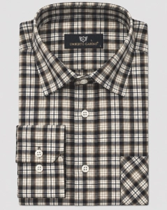 Koszula Bawełniana Męska Casual w kroju Slim Fit Brązowa w Kratkę L487
