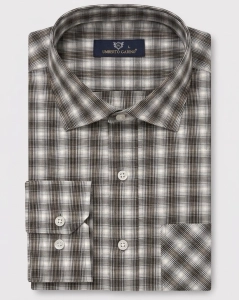 Koszula Bawełniana Męska Casual w kroju Slim Fit Brązowa w Kratkę L488