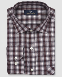 Koszula Bawełniana Męska Casual w kroju Slim Fit Bordowa w Kratkę L491