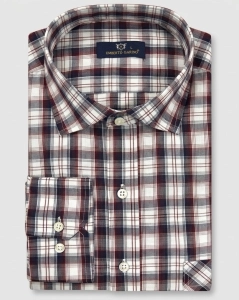 Koszula Bawełniana Męska Casual w kroju Slim Fit Bordowa w Kratkę L492