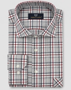 Koszula Bawełniana Męska Casual w kroju Slim Fit Szara w Kratkę L494