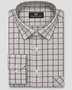 Koszula Bawełniana Męska Casual w kroju Slim Fit Szara w Kratkę L495