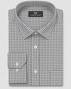Koszula Bawełniana Męska Casual w kroju Slim Fit Szara w Kratkę L496