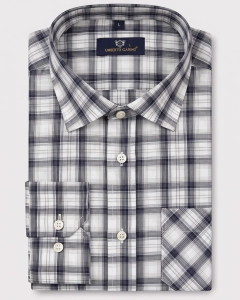 Koszula Bawełniana Męska Casual w kroju Slim Fit Szara w Kratkę L497