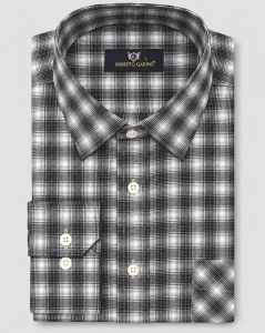 Koszula Bawełniana Męska Casual w kroju Slim Fit Grafitowa w Kratkę L498