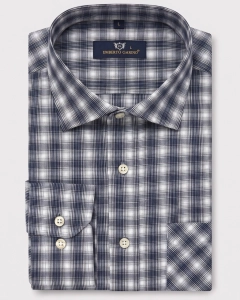Koszula Bawełniana Męska Casual w kroju Slim Fit Granatowa w Kratkę L501
