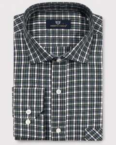 Koszula Bawełniana Męska Casual w kroju Slim Fit Zielona w Kratkę L502