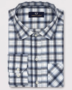 Koszula Bawełniana Męska Casual w kroju Slim Fit Granatowa w Kratkę L505