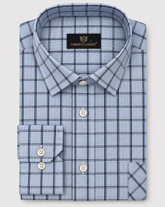 Koszula Bawełniana Męska Casual w kroju Slim Fit Niebieska w Kratkę L506