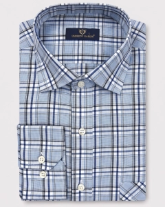 Koszula Bawełniana Męska Casual w kroju Slim Fit Niebieska w Kratkę L507