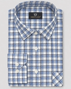 Koszula Bawełniana Męska Casual w kroju Slim Fit Niebieska w Kratkę L509