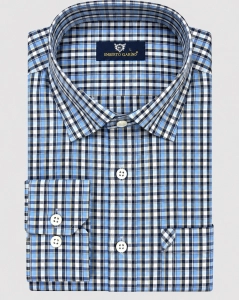 Koszula Bawełniana Męska Casual w kroju Slim Fit Niebieska w Kratkę L511