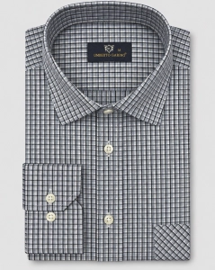 Koszula Bawełniana Męska Casual w kroju Slim Fit Granatowa w Kratkę L513