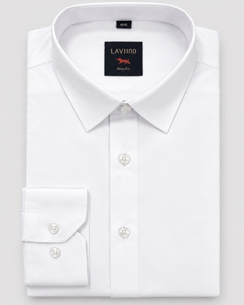 Koszula Męska Elegancka do Garnituru Slim Fit Gładka Biała Laviino