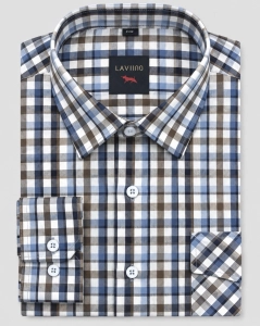 Koszula Bawełniana Męska Casual Regular Niebieska w Kratkę Laviino L518