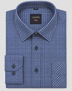 Koszula Bawełniana Męska Casual Regular Granatowa w Kratkę Laviino L519