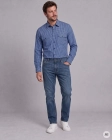Koszula Bawełniana Męska Casual Regular Granatowa w Kratkę Laviino