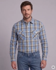 Koszula Bawełniana Męska Casual Regular Niebieska w Kratkę Laviino