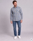 Koszula Bawełniana Męska Casual Regular Niebieska w Kratkę Laviino