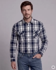 Koszula Bawełniana Męska Casual Regular Granatowa w Kratkę Laviino